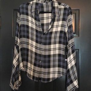 Lulu’s Blue Plaid Bell Sleeve Button Down